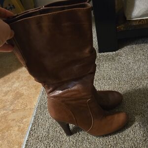 Guess Brown Leather Heeled Boots